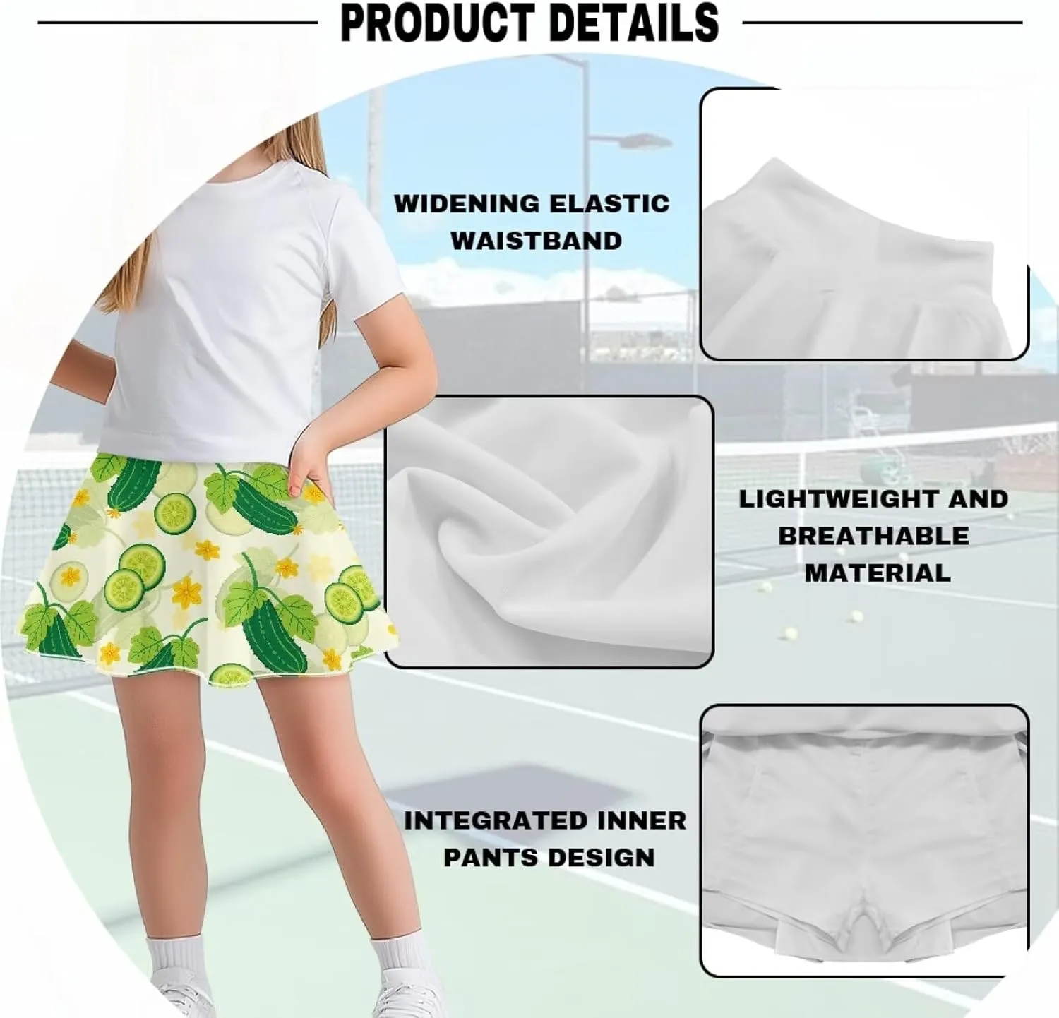 2-in-1 Tennis Skirts for Girls with Pockets Kids Built in Shorts Athletic Skorts Size 5-14