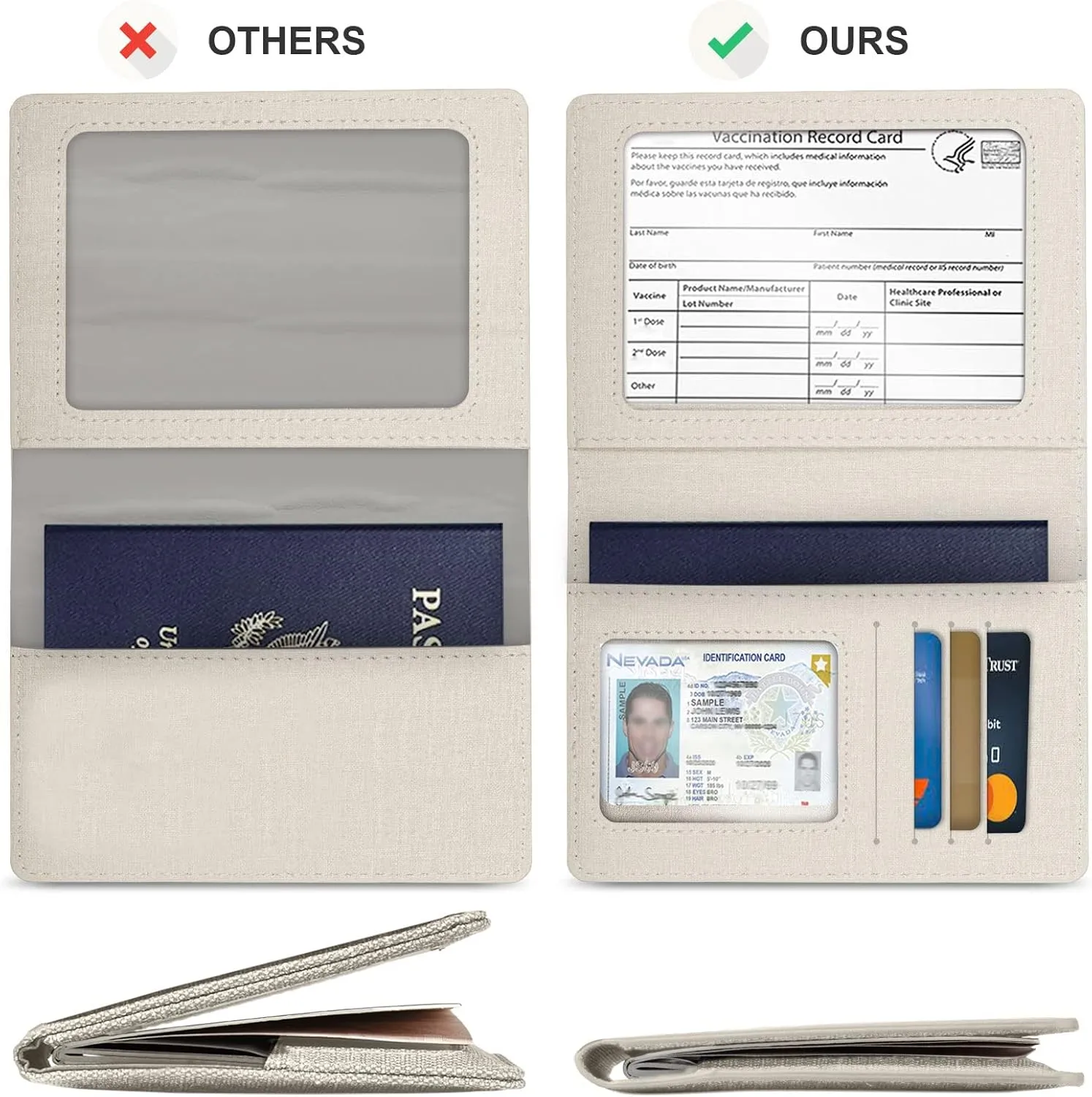 2 Pack Unisex Adult Faux Leather Passport Holder,Honeymoon Gifts,Travel Essentials-Rfid Blocking,White&Gray