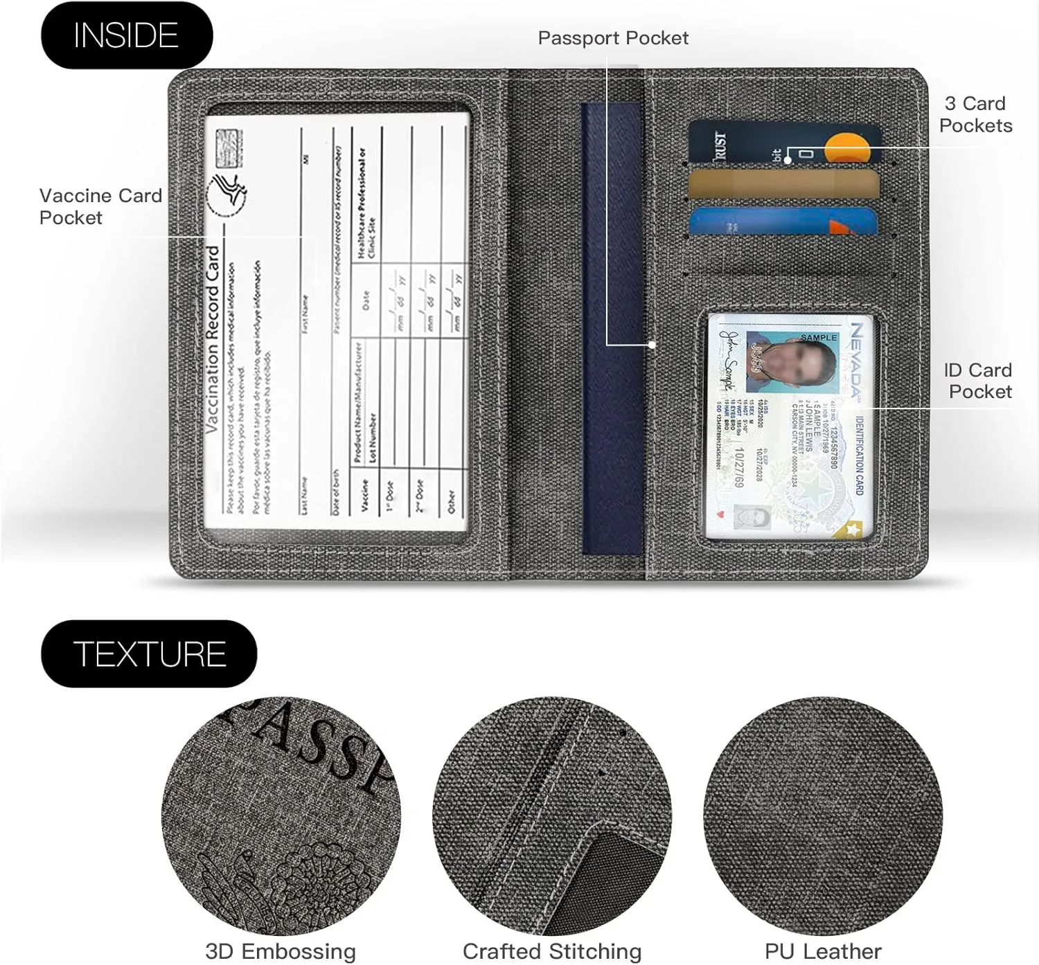 2 Pack Unisex Adult Faux Leather Passport Holder,Honeymoon Gifts,Travel Essentials-Rfid Blocking,White&Gray