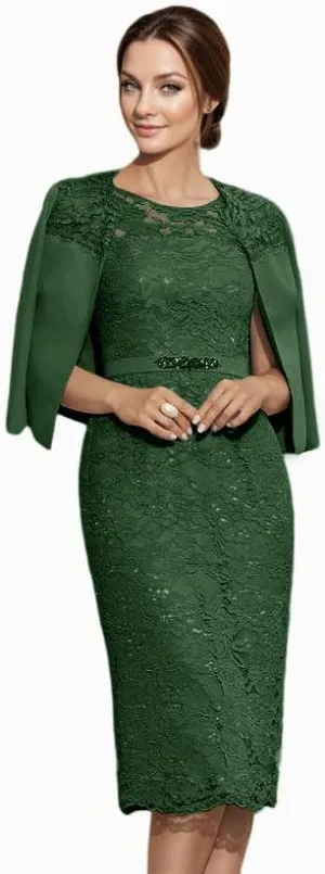 2 Piece Mother of The Bride Dresses with Jacket for Wedding Knee Length Appliques Scoop Neck Formal Evening Gown