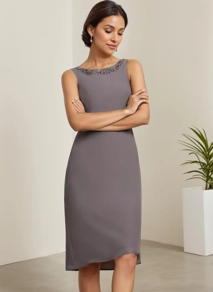 2 Pieces Mother of The Bride Dresses with Jacket Short Weddig Party Dress Chiffon Beaded Formal Gowns for Women