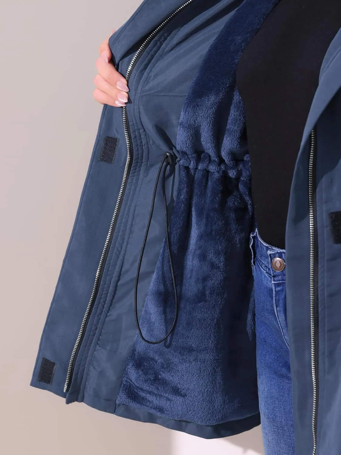 Agnes Orinda Plus Size Rain Jacket for Women Lightweight Waterproof Fleece Lined Jacket Hooded Windbreaker Coat