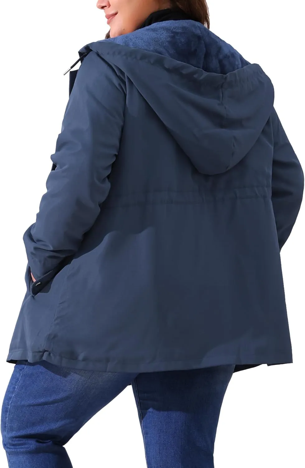 Agnes Orinda Plus Size Rain Jacket for Women Lightweight Waterproof Fleece Lined Jacket Hooded Windbreaker Coat