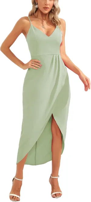 Aigeman Women's Spaghetti Straps Sexy Backless Satin Maxi Dress Summer Wedding Guest Dress Cocktail Party Dresses 7291
