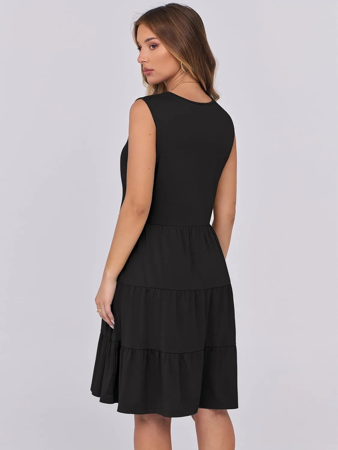 ANRABESS Women Summer Casual Dresses Sleeveless Button Down Tank Sundress Flowy Tiered Swing Mini Beach Vacation Dress