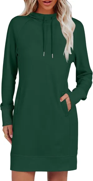ANRABESS Womens Sweatshirt Dress Long Sleeve Hoodies Mini Dresses Fleece Casual Hoodie with Pockets 2024 Fall Fashion