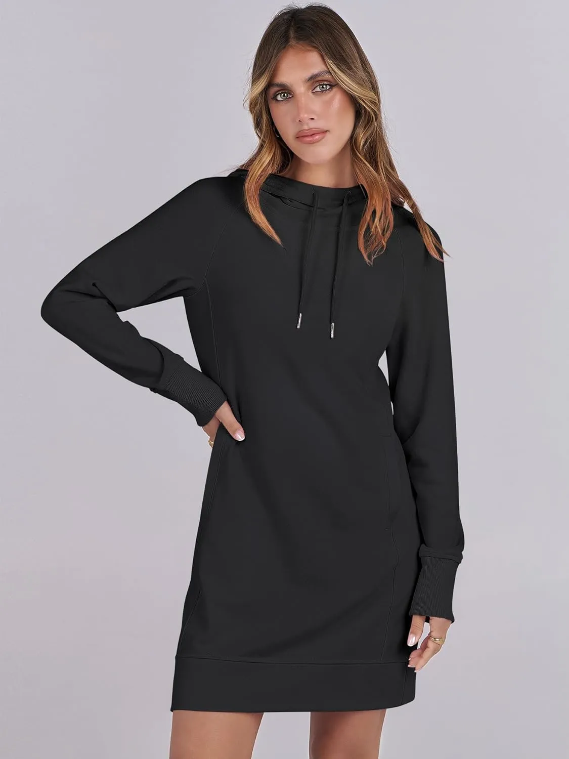 ANRABESS Womens Sweatshirt Dress Long Sleeve Hoodies Mini Dresses Fleece Casual Hoodie with Pockets 2024 Fall Fashion