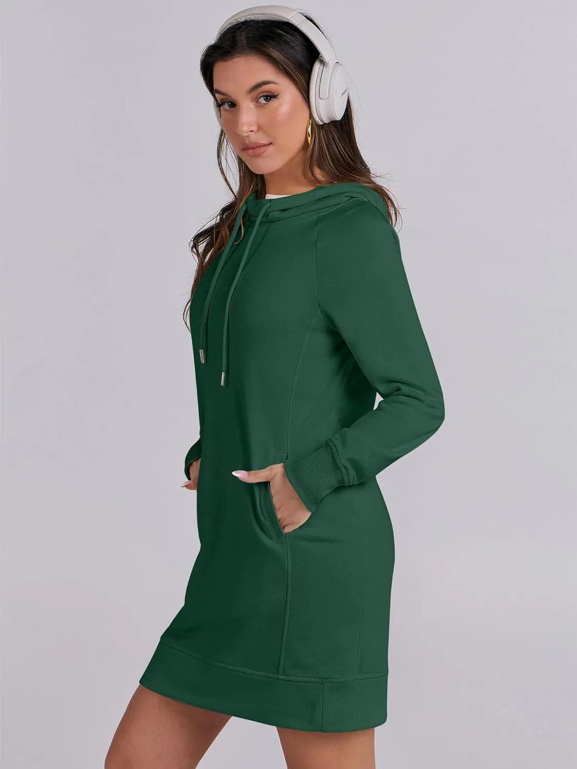 ANRABESS Womens Sweatshirt Dress Long Sleeve Hoodies Mini Dresses Fleece Casual Hoodie with Pockets 2024 Fall Fashion