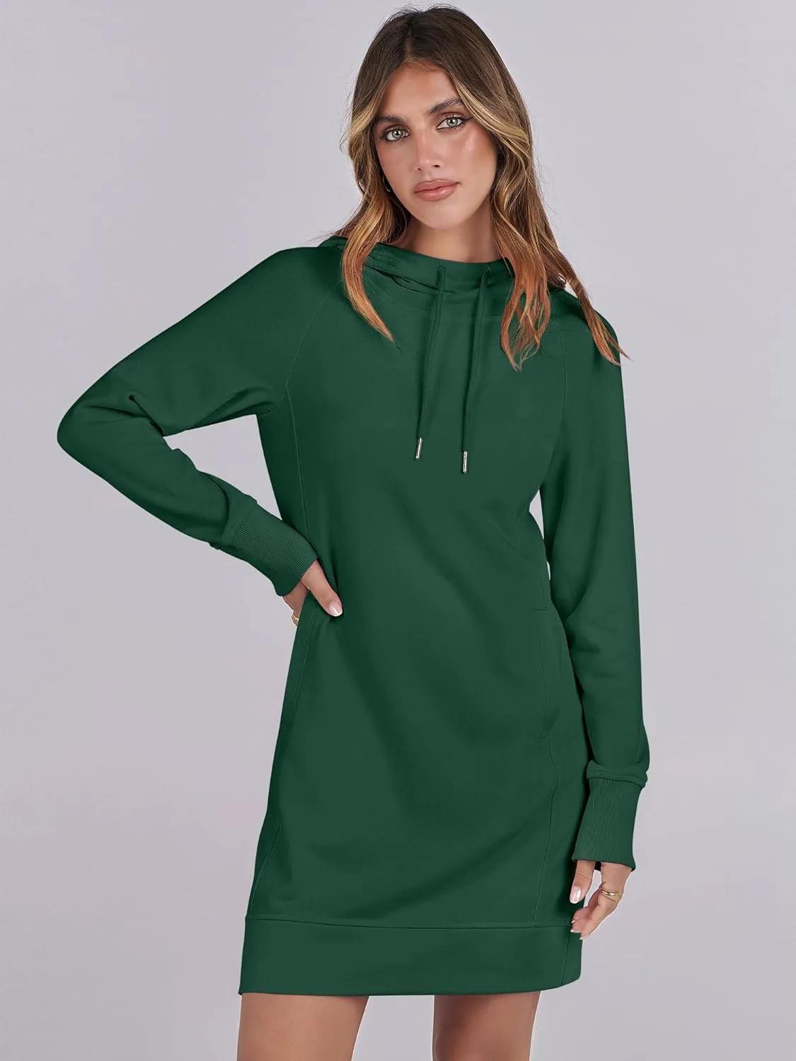 ANRABESS Womens Sweatshirt Dress Long Sleeve Hoodies Mini Dresses Fleece Casual Hoodie with Pockets 2024 Fall Fashion