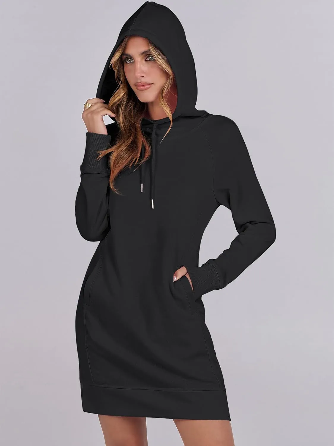 ANRABESS Womens Sweatshirt Dress Long Sleeve Hoodies Mini Dresses Fleece Casual Hoodie with Pockets 2024 Fall Fashion