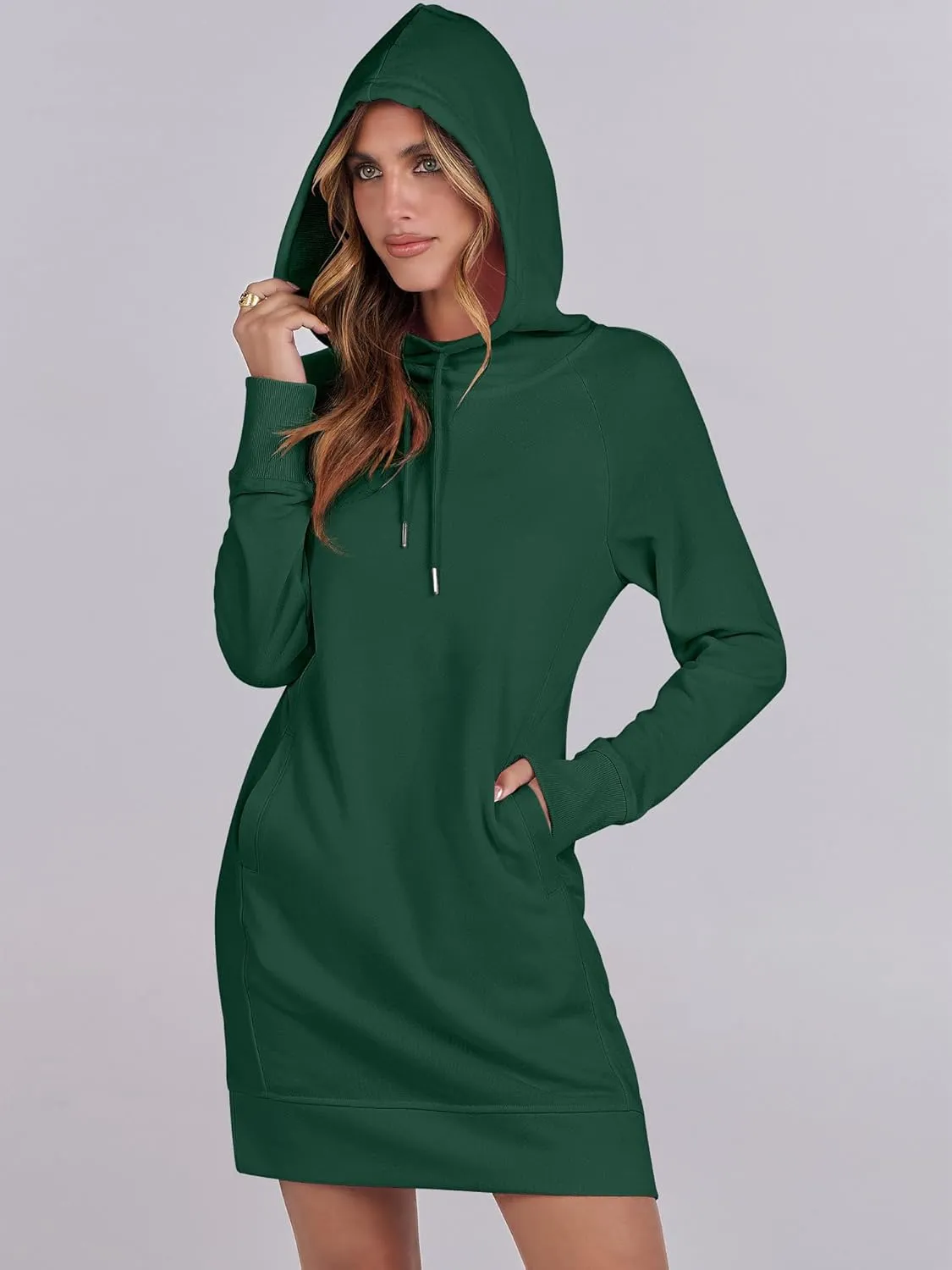 ANRABESS Womens Sweatshirt Dress Long Sleeve Hoodies Mini Dresses Fleece Casual Hoodie with Pockets 2024 Fall Fashion