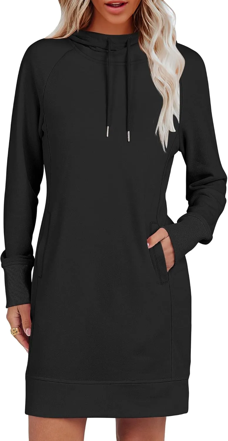 ANRABESS Womens Sweatshirt Dress Long Sleeve Hoodies Mini Dresses Fleece Casual Hoodie with Pockets 2024 Fall Fashion