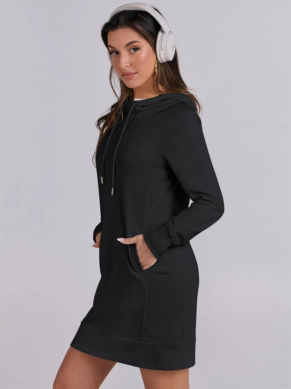 ANRABESS Womens Sweatshirt Dress Long Sleeve Hoodies Mini Dresses Fleece Casual Hoodie with Pockets 2024 Fall Fashion