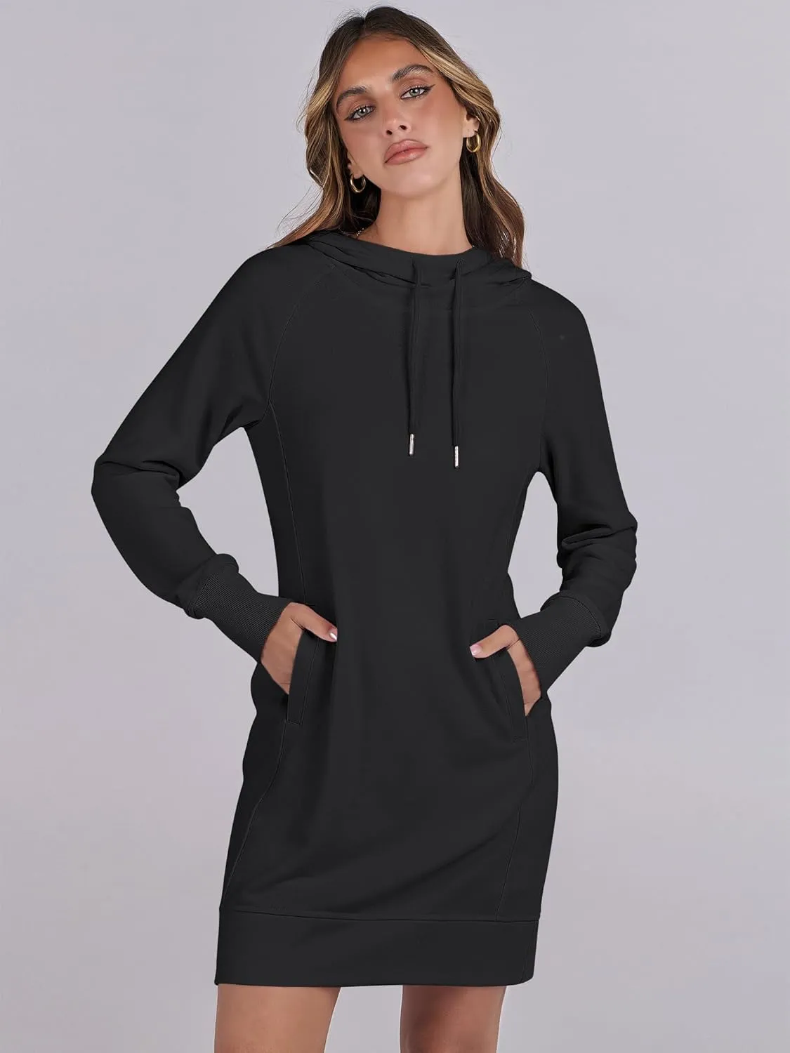 ANRABESS Womens Sweatshirt Dress Long Sleeve Hoodies Mini Dresses Fleece Casual Hoodie with Pockets 2024 Fall Fashion