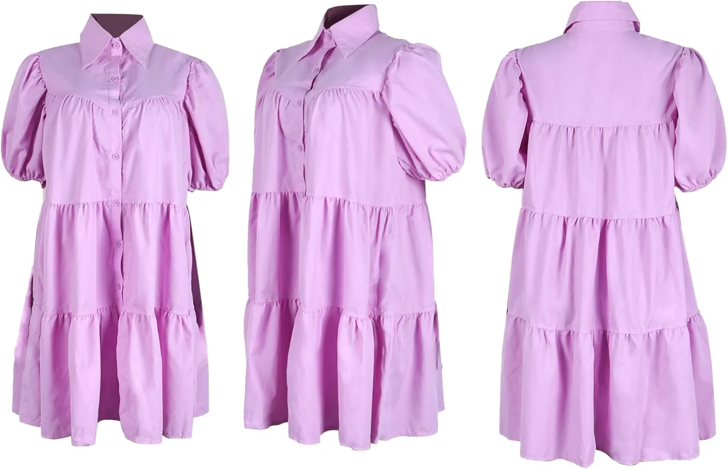 Babydoll Dress for Women Lapel Puff Sleeve Button Down Ruffle Cute Summer Dresses