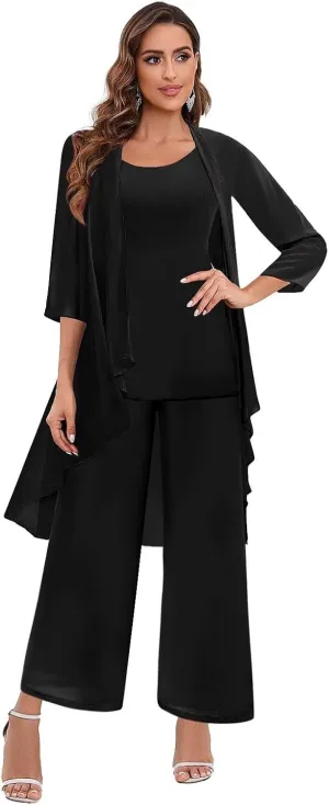 BANTRATIC 3 Pieces Mother of The Bride Pant Suits Dressy Formal Pantsuits for Wedding Evening Prom Cocktail Pants Outfit