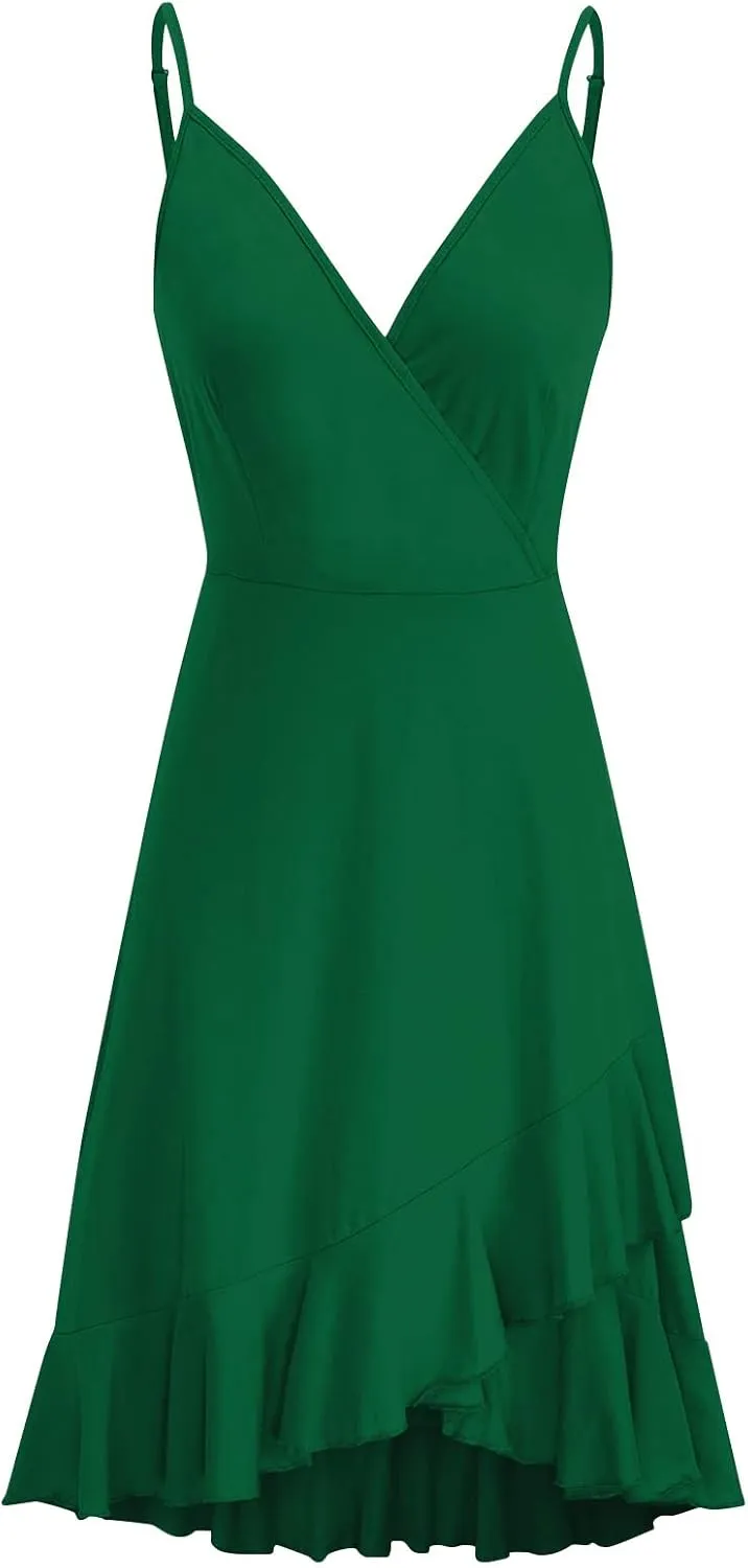 BAXLIMEK Party Dresses for Women,2025 Spring Summer Elegant V Neck Spaghetti Strap Sundress Flowy Ruched Ruffle Mini Dress