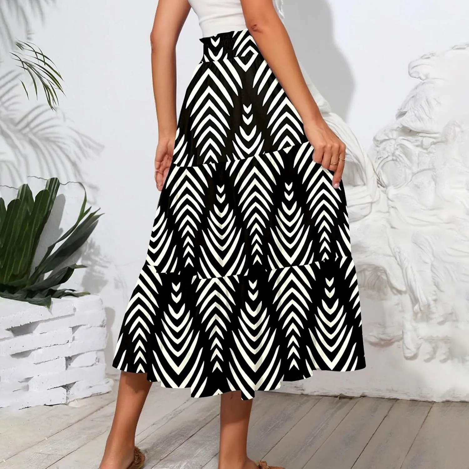 Boho Skirts for Women Floral Pleated Summer Skirt Tummy Control Elegant Dress Vacation Holiday Spring Outfits