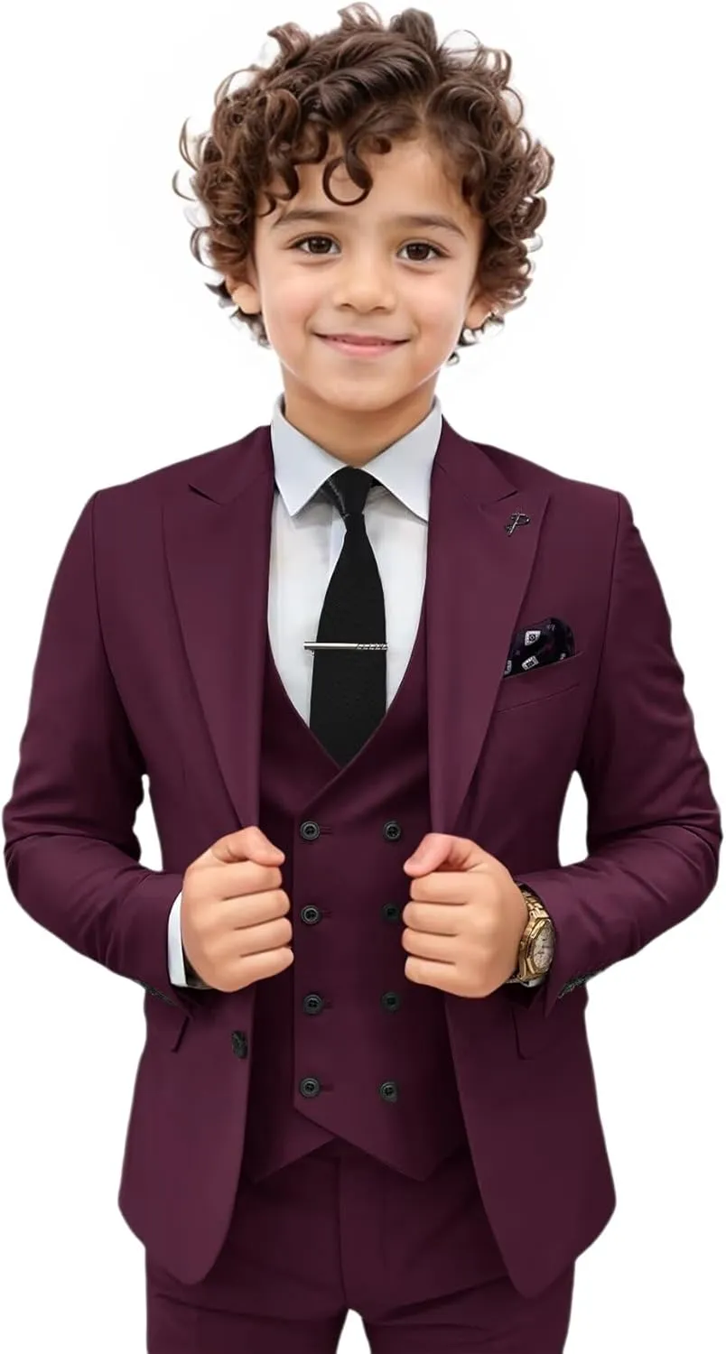 Boys Suit 3 Piece Ring Bearer Suit Slim Fit Peak Lapel Toddler Suits Kids Formal Tuxedo Wedding Outfit for Party Prom