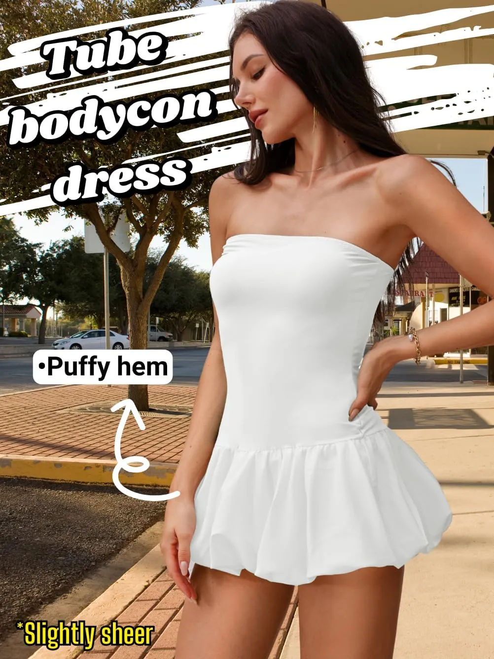Bubble Dress for Women, Sexy Strapless Drop Waist, Going Out Outfits, Tube Mini Dresses Birthday Corset Ruffle