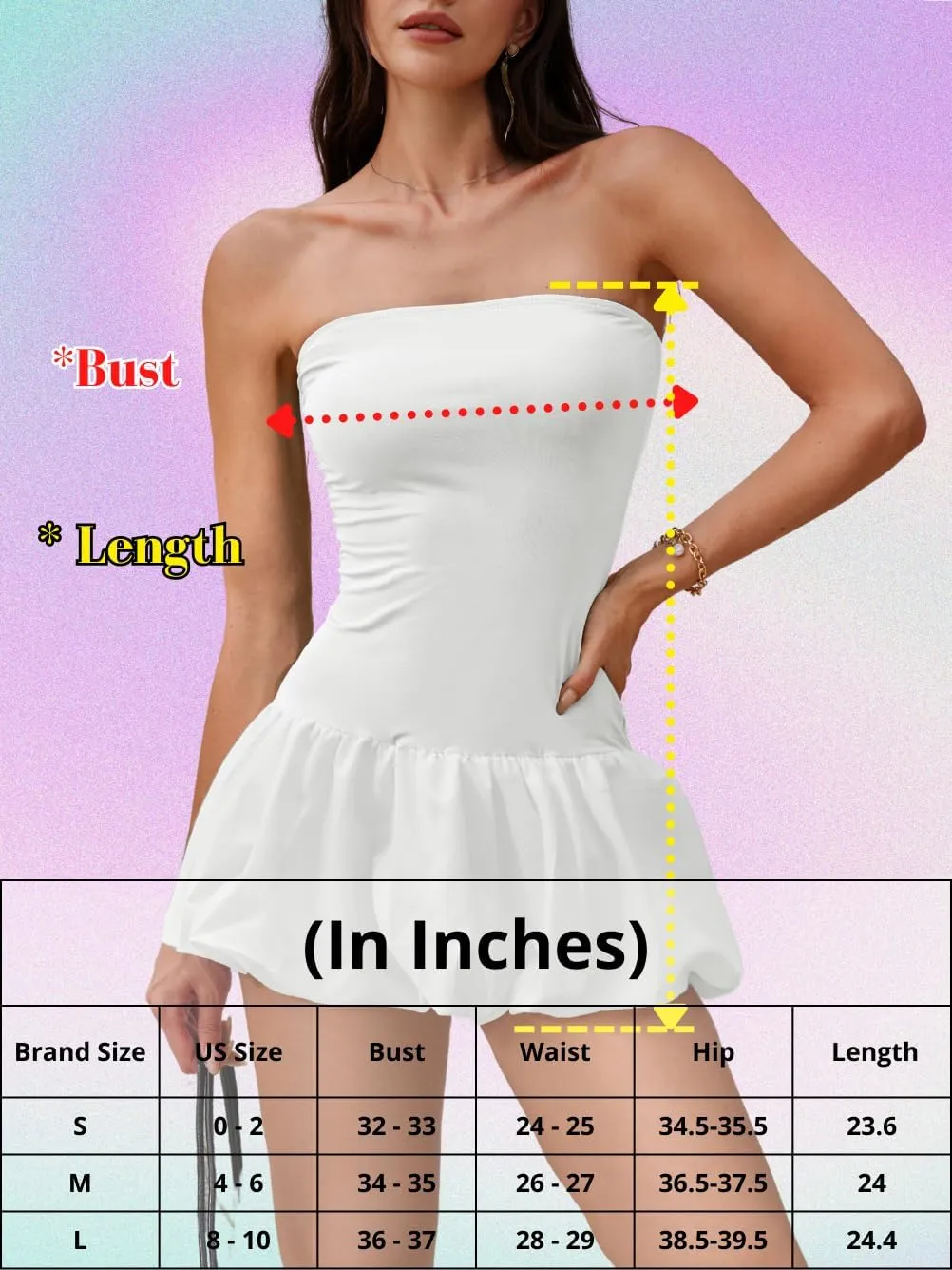 Bubble Dress for Women, Sexy Strapless Drop Waist, Going Out Outfits, Tube Mini Dresses Birthday Corset Ruffle
