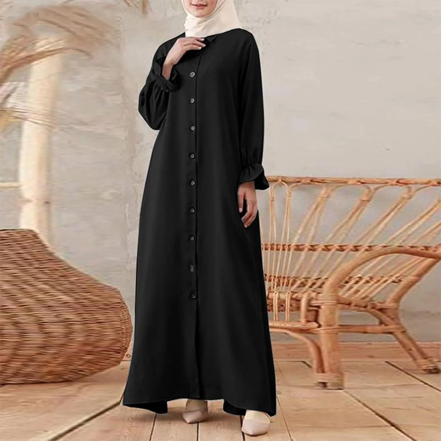 Casual Dresses for Women 2024 Vacation Muslim Long Sleeve Dress Vintage Pullover Abaya Prayer Maxi Sundresses for Women