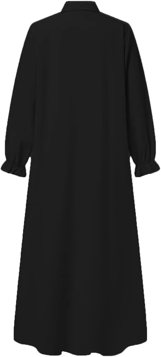 Casual Dresses for Women 2024 Vacation Muslim Long Sleeve Dress Vintage Pullover Abaya Prayer Maxi Sundresses for Women