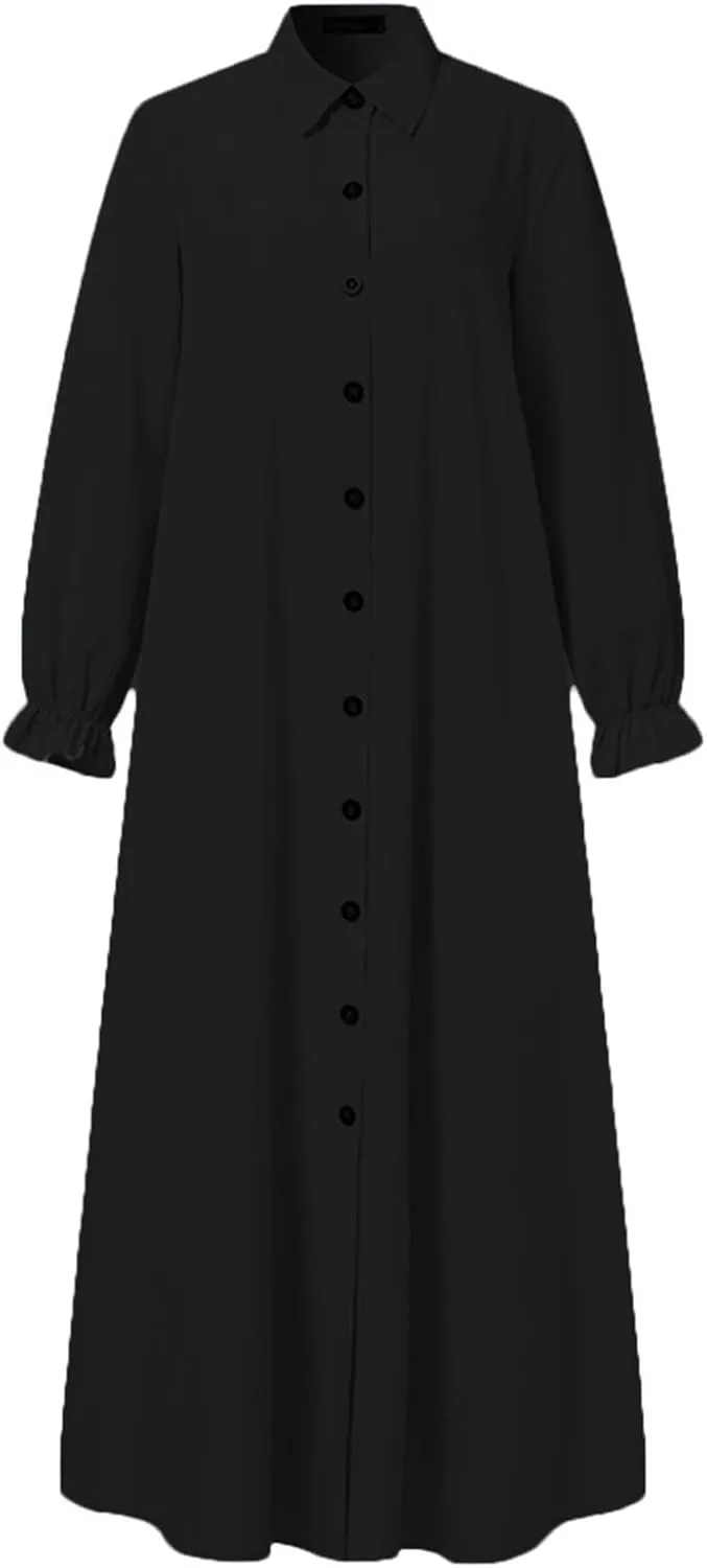 Casual Dresses for Women 2024 Vacation Muslim Long Sleeve Dress Vintage Pullover Abaya Prayer Maxi Sundresses for Women