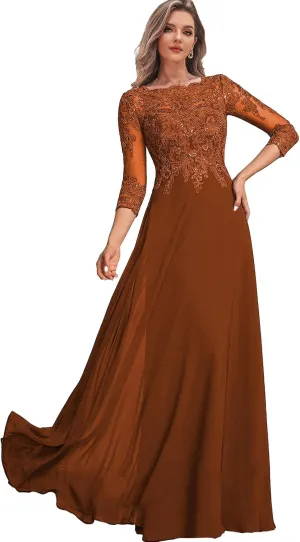 Chiffon Mother of The Bbrides Dresses for Wedding Long Formal Dress with Sleeves Lace Evening Party Gown