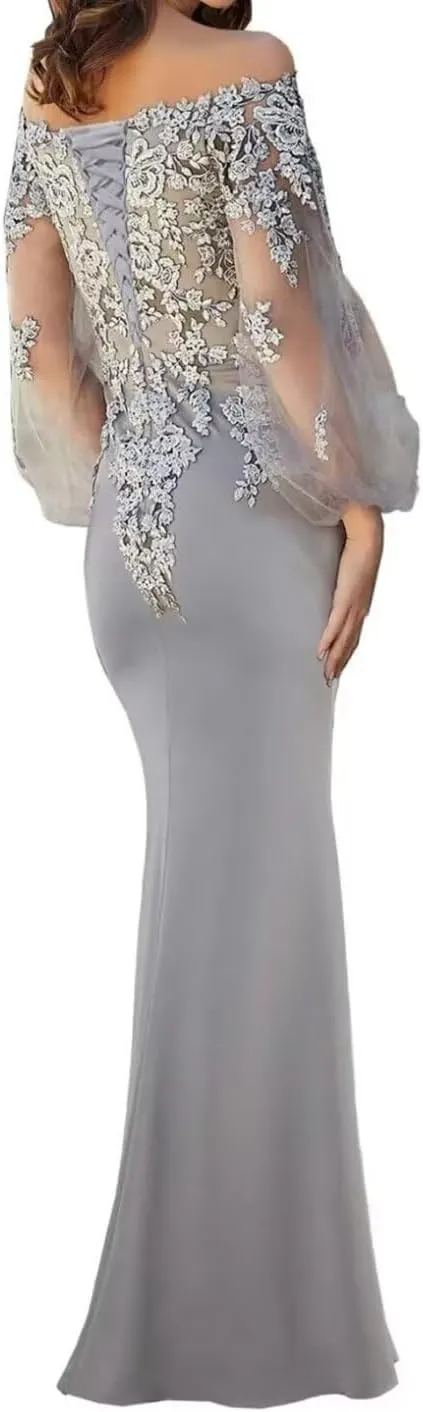 Chiffon Mother of The Bride Dresses for Wedding Off Shoulder Prom Dress Laces Applique Mother of Groom Dress