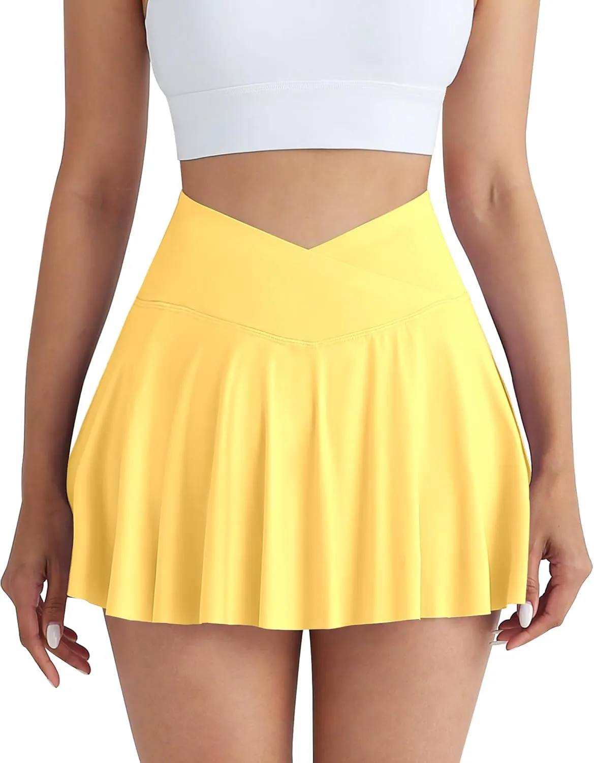 CHRLEISURE Women Tennis Golf Skirt with Pockets - High Waisted Crossover Golf Pleated Athletic Workout Dress Running Skort