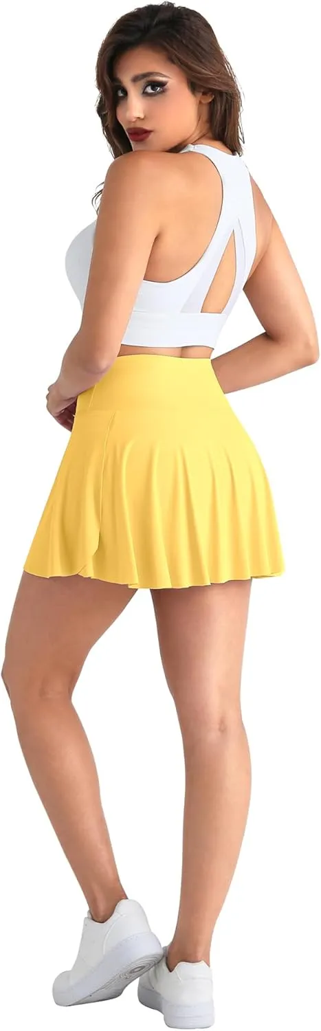 CHRLEISURE Women Tennis Golf Skirt with Pockets - High Waisted Crossover Golf Pleated Athletic Workout Dress Running Skort