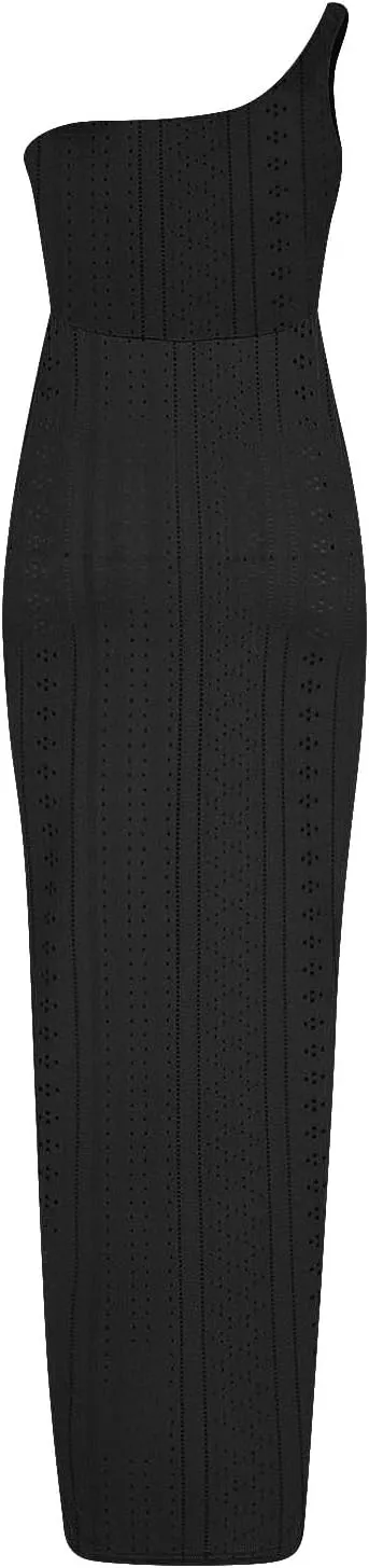 Cocktail Dresses for Women Wedding Guest One Sexy Shoulder Maxi Long Dress Eyelet Split Hem High Waist Wrap Dress