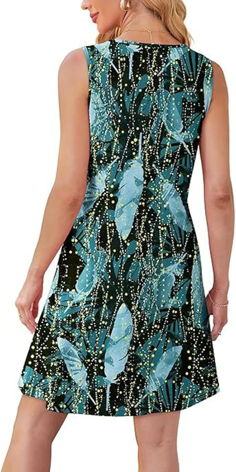 Cover Up Summer Dresses for Women 2025 Loose Beach Vacation Casual Crew Neck Sleeveless Sundresses with Pockets Tank Dress