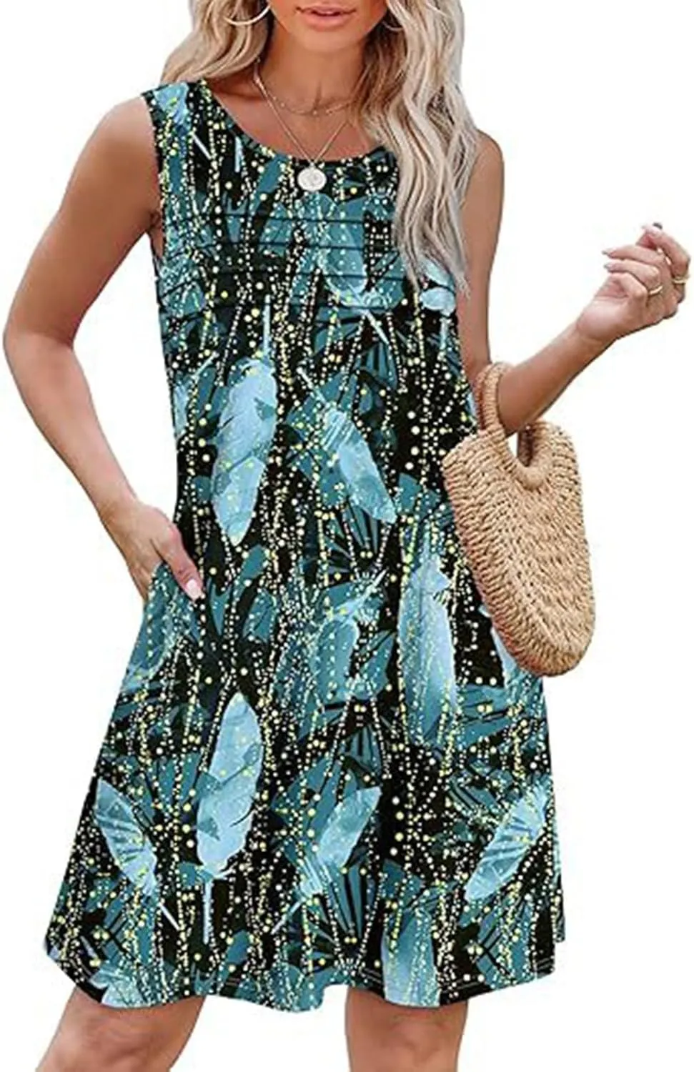 Cover Up Summer Dresses for Women 2025 Loose Beach Vacation Casual Crew Neck Sleeveless Sundresses with Pockets Tank Dress