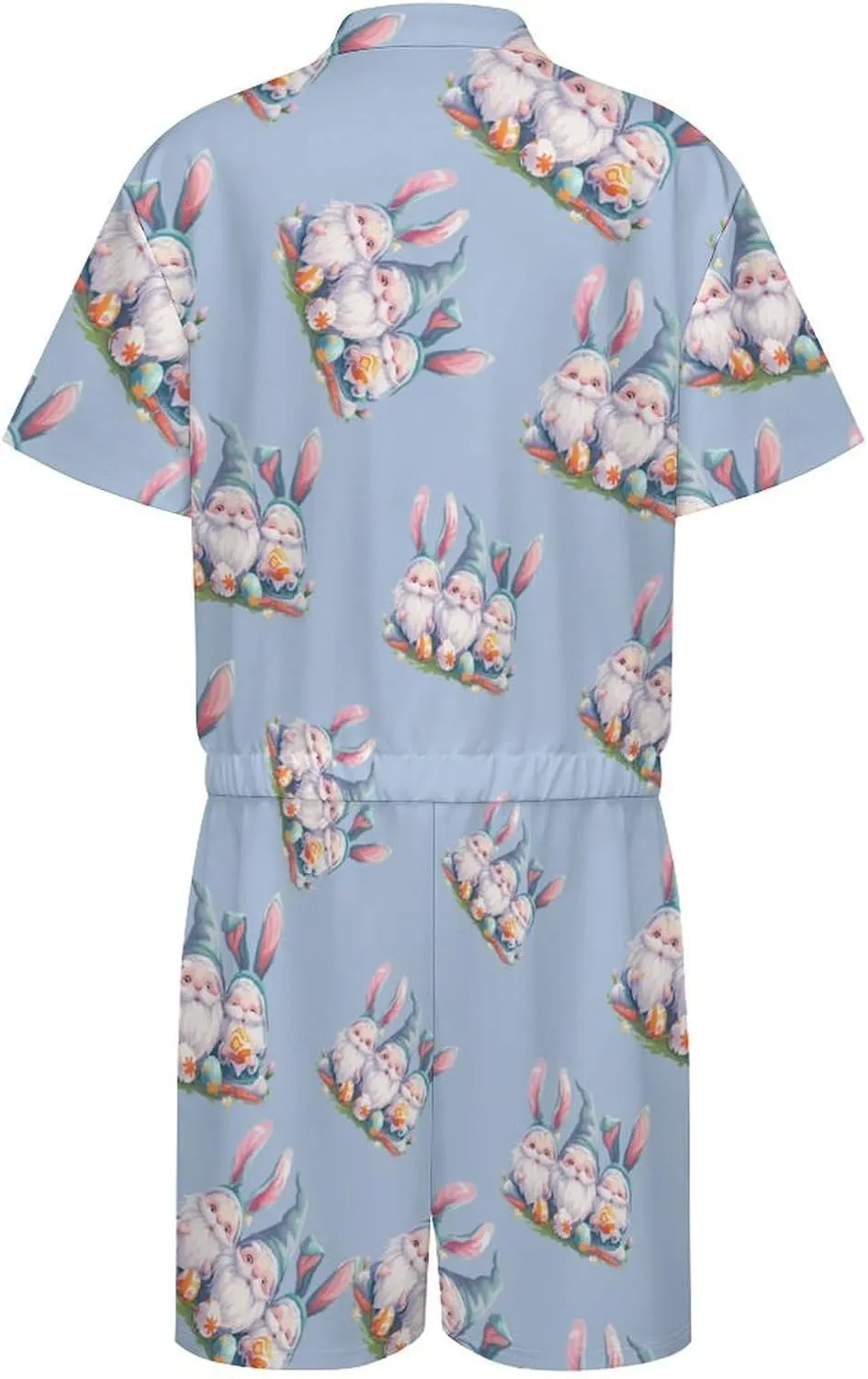 Cute Gnome Easter Mens Short Sleeve Rompers Printed Slim Fit One Piece Jumpsuit with Pocket