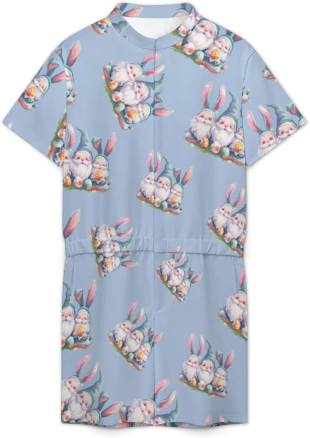 Cute Gnome Easter Mens Short Sleeve Rompers Printed Slim Fit One Piece Jumpsuit with Pocket