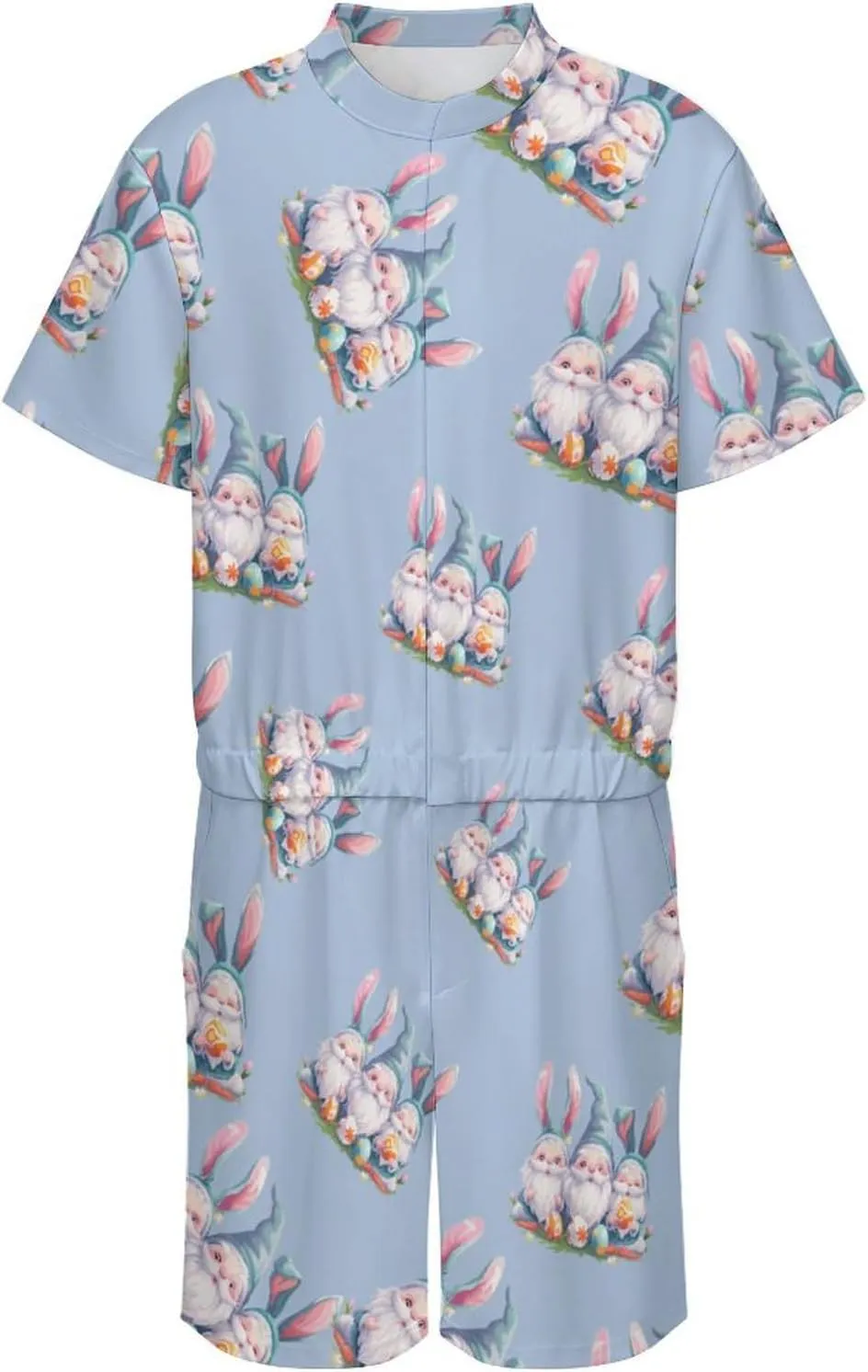 Cute Gnome Easter Mens Short Sleeve Rompers Printed Slim Fit One Piece Jumpsuit with Pocket