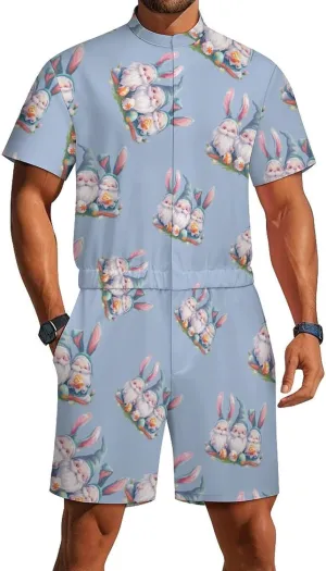 Cute Gnome Easter Mens Short Sleeve Rompers Printed Slim Fit One Piece Jumpsuit with Pocket