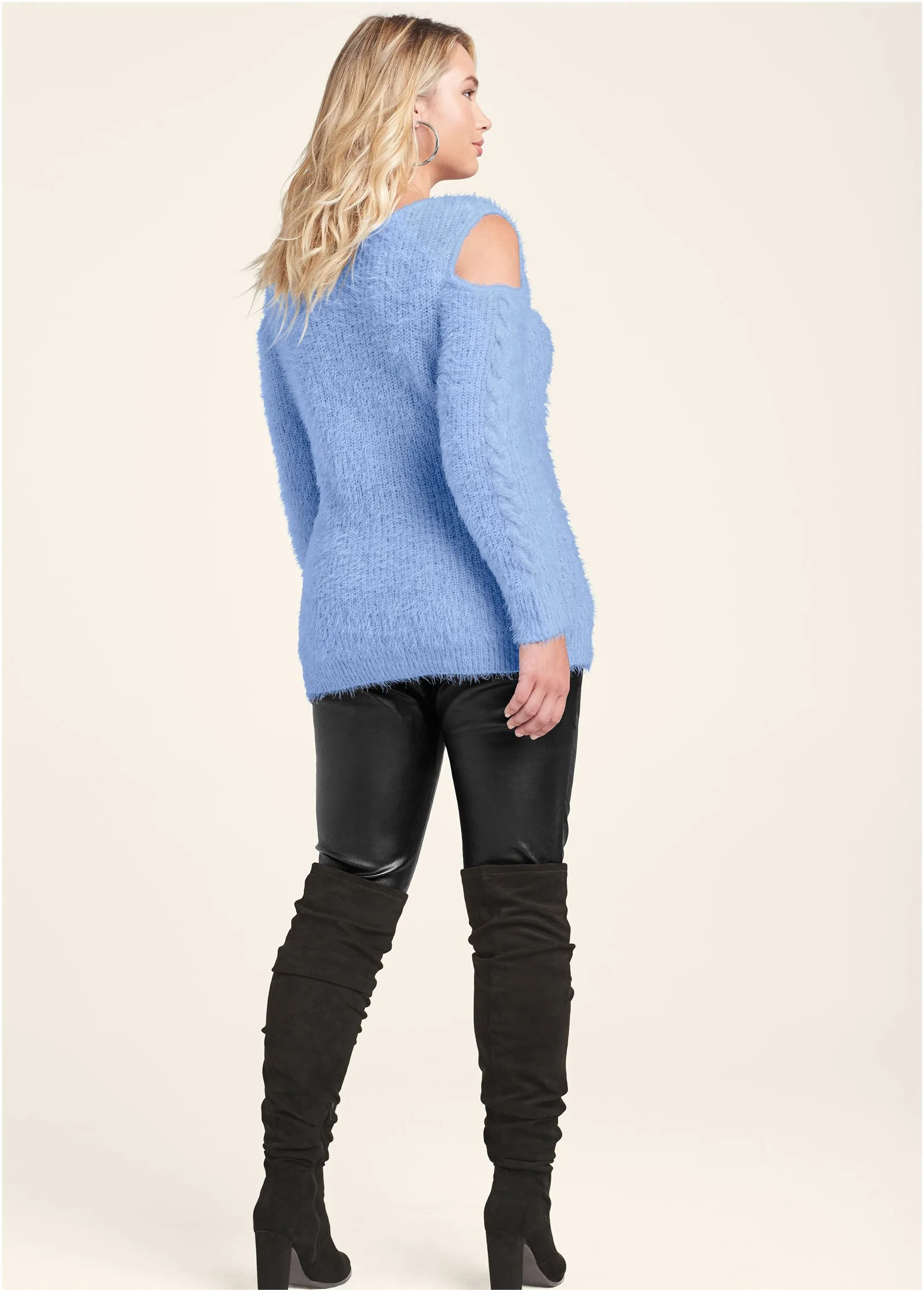 Cutout Eyelash Sweater - Light Blue