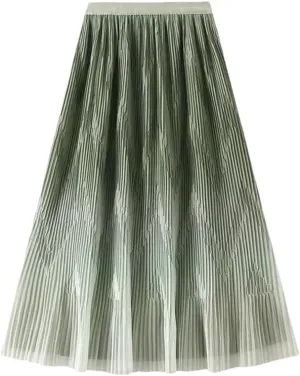 DBFBDTU Woman Gradient Mesh Midi Skirt High Waisted A Line Pleated Skirt Elastic Waist Skirts