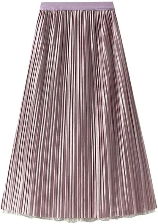 DBFBDTU Woman Gradient Mesh Midi Skirt High Waisted A Line Pleated Skirt Elastic Waist Skirts