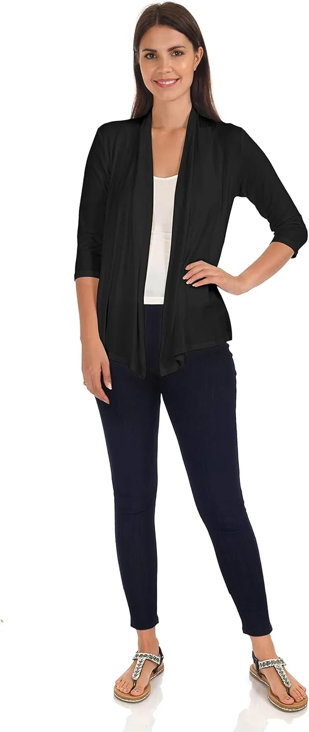 DFF Shop Women's Assymetrical Boyfriend Open 3/4 Sleeve Cardigan (Size: S- 5X)