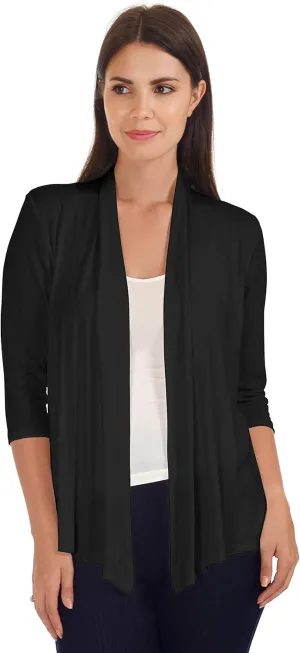 DFF Shop Women's Assymetrical Boyfriend Open 3/4 Sleeve Cardigan (Size: S- 5X)