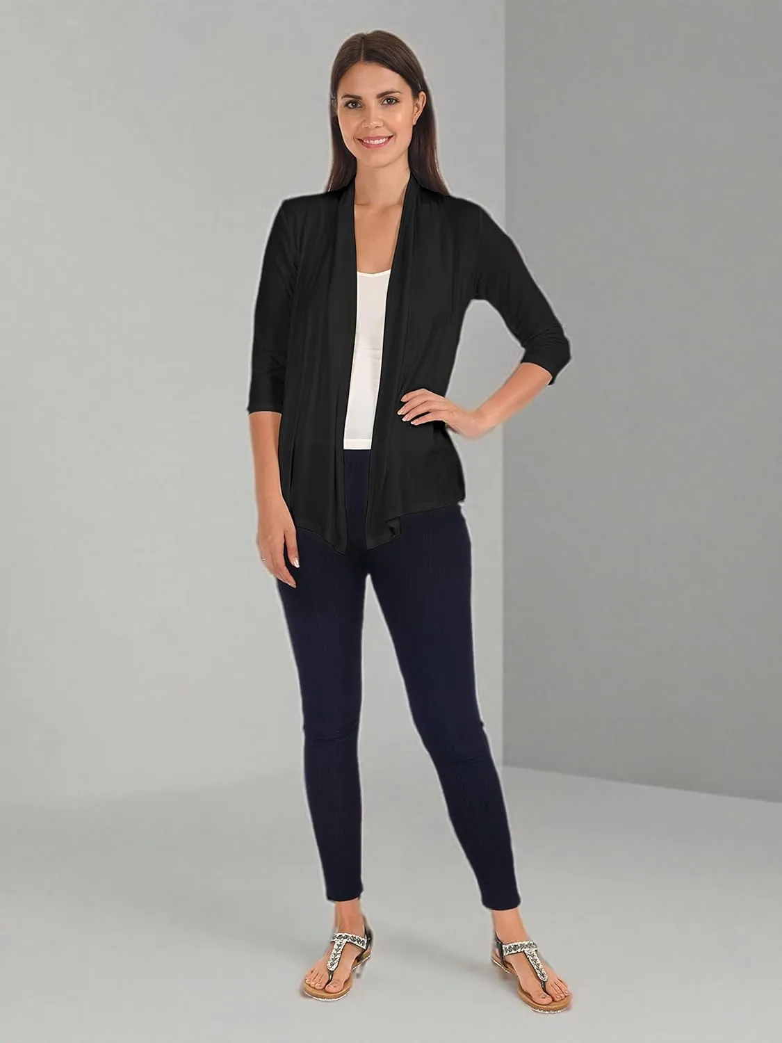 DFF Shop Women's Assymetrical Boyfriend Open 3/4 Sleeve Cardigan (Size: S- 5X)