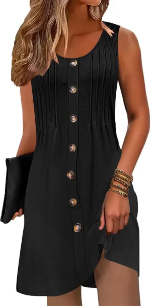 Disamer Summer Dresses for Women 2025 Beach Vacation Clothes Casual Dress Boho Spring Dresses Pleated Sleeveless Sundresses