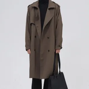 Double Breasted Simple Trench Coat Men's Belt