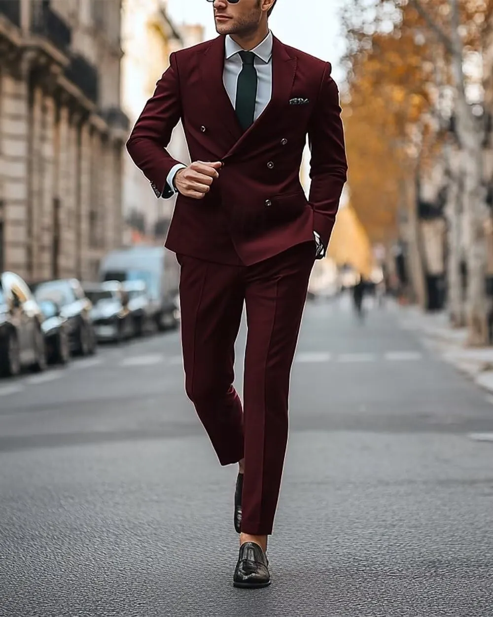 Double Breasted Suit for Men 2 Piece Slim Fit Men Suits Solid Tuxedo Blazer Pants Formal Set for Wedding Business Prom