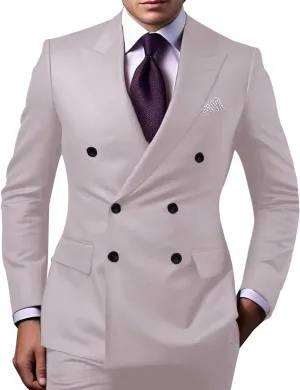 Double Breasted Suit for Men 2 Piece Slim Fit Men Suits Solid Tuxedo Blazer Pants Formal Set for Wedding Business Prom