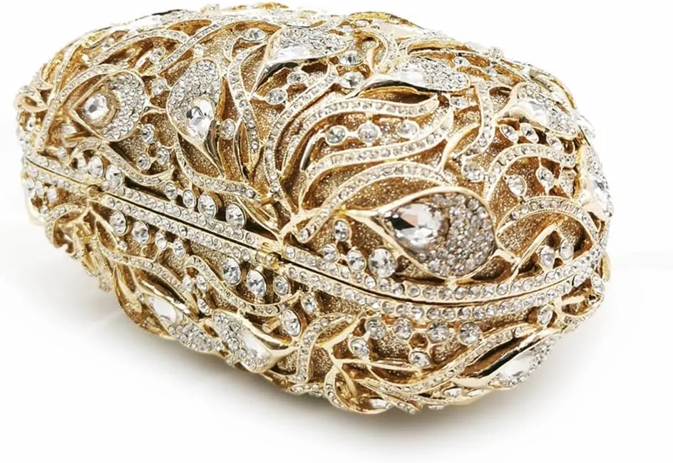 Elegant Women Hollow Out Metal Rhinestone Evening Bag Luxury Gem Crystal Handbag Diamonds Wedding Clutch Prom Purse